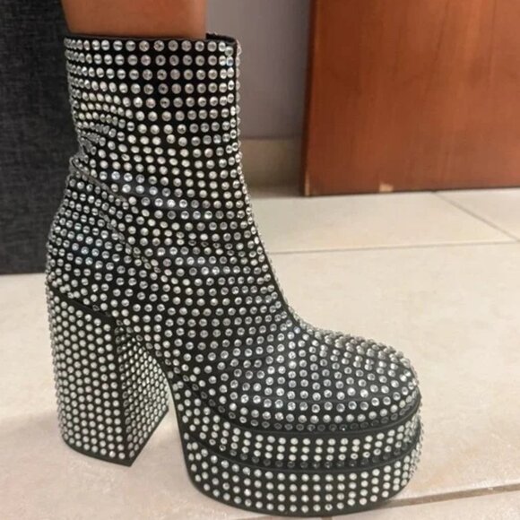 🕺💿💋STUNNING 70s GLAM!💋💿🕺Disco Fever Studio 54 Rhinestone Platform Boots - Picture 15 of 16